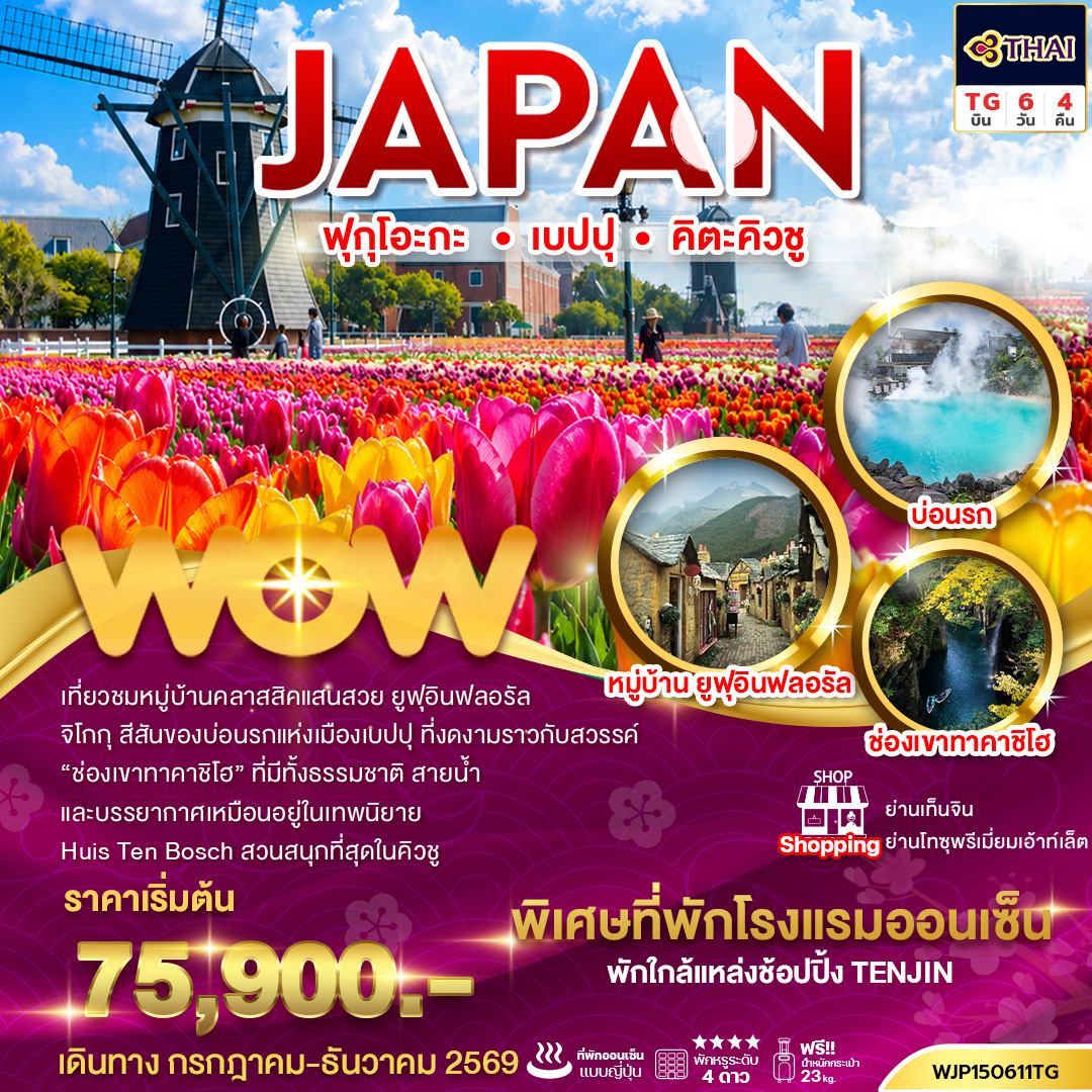 ทัวร์ญี่ปุ่น ฟุกุโอะกะ เบปปุ คิตะคิวชู 6วัน 4คืน